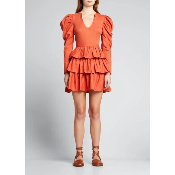 Ulla Johnson Dresses & Skirts - NWT $395 Ulla Johnson Amiri Puff Sleeve Tiered Mini Dress Orange S